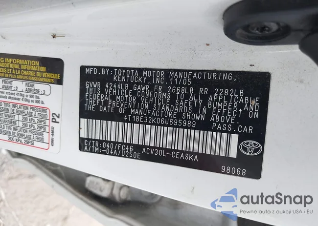 4T1BE32K06U695989: 43160416