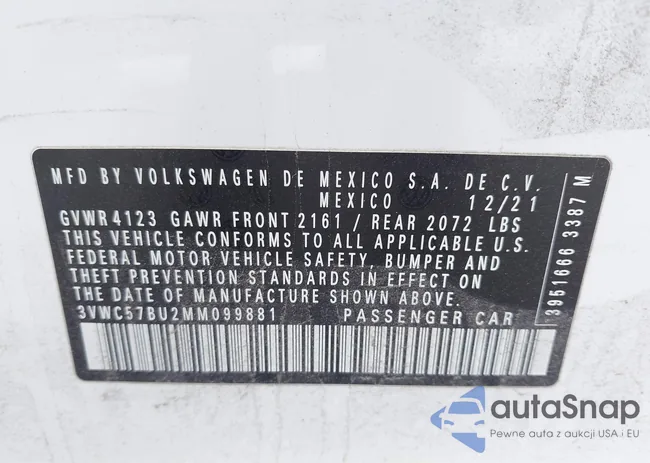 3VWC57BU2MM099881: 43160484