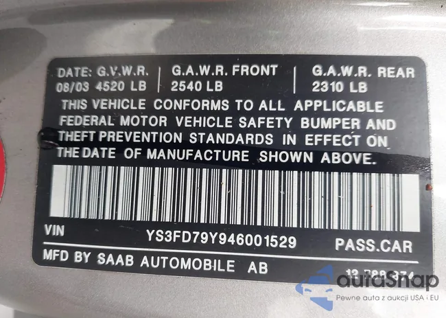 YS3FD79Y946001529: 43160578