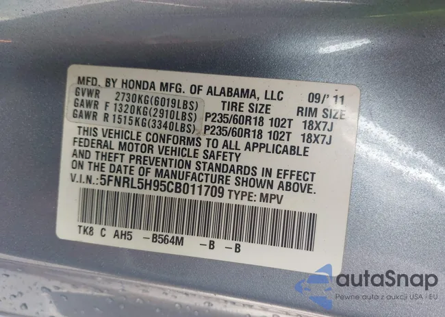 5FNRL5H95CB011709: 43159787