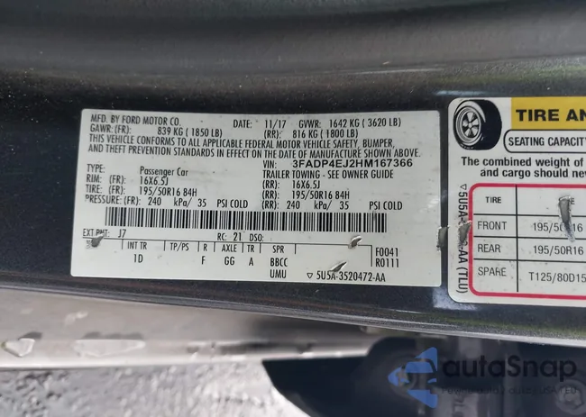 3FADP4EJ2HM167366: 43159922