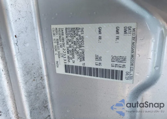 1N4BL4BV3KC225133: 43161062