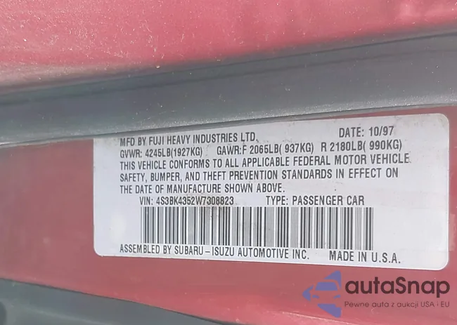 4S3BK4352W7308823: 43161202