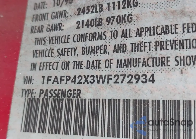 1FAFP42X3WF272934: 43161212
