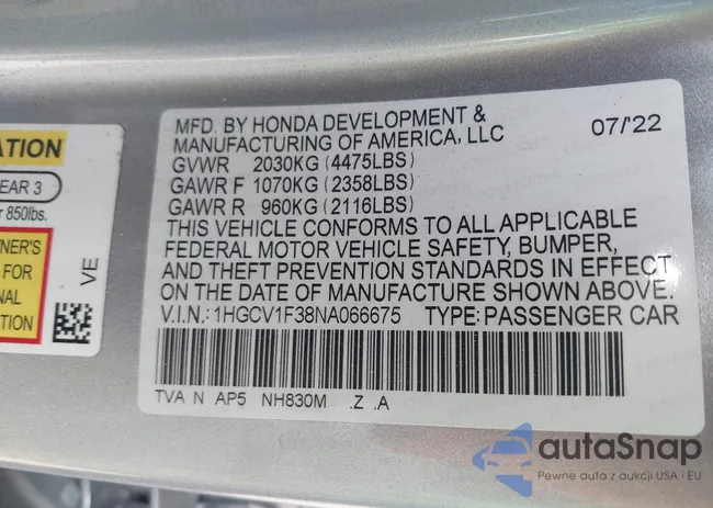 1HGCV1F38NA066675: 43161228