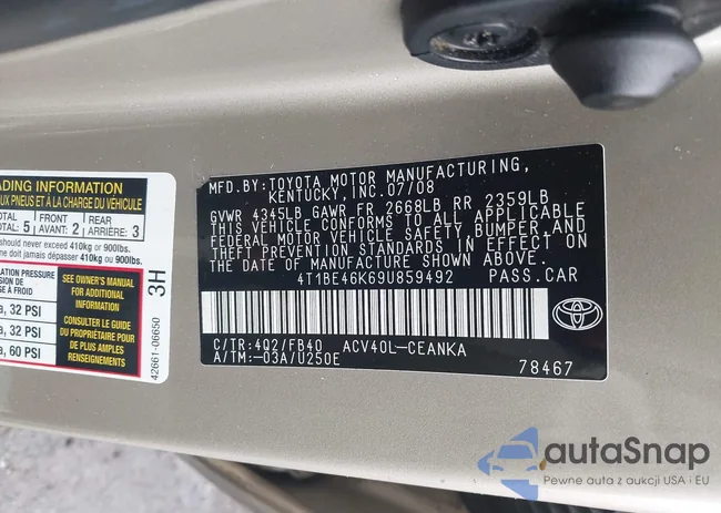 4T1BE46K69U859542: 43161261