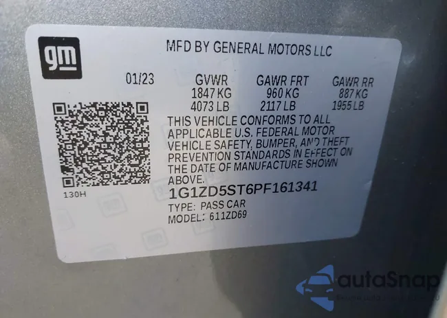 1G1ZD5ST6PF161341: 43161357