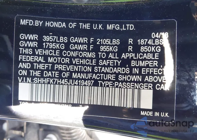 SHHFK7H45JU419497: 43161489