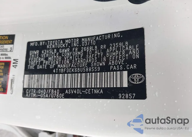 4T1BF3EK6BU588559: 43161517