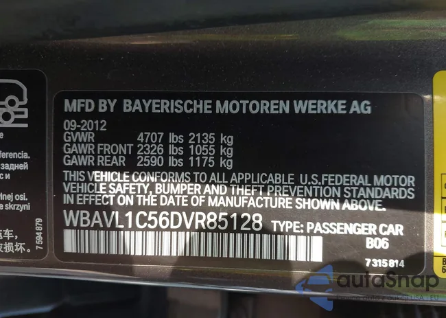 WBAVL1C56DVR85128: 43161519