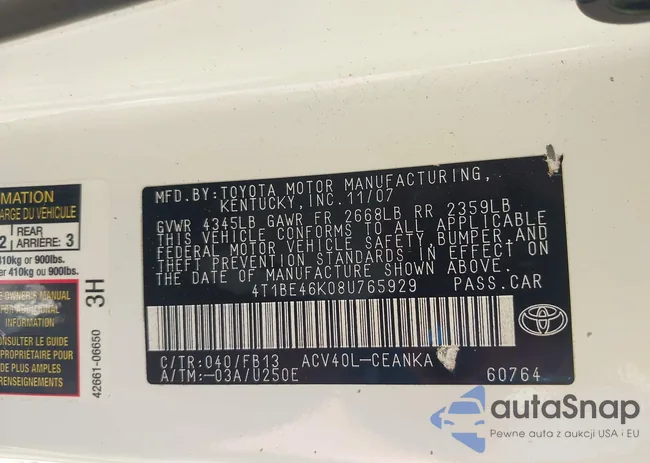 4T1BE46K08U765929: 43161568