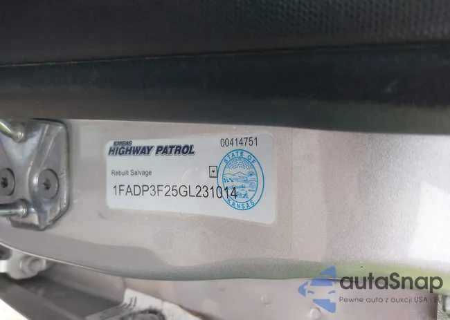 1FADP3F25GL231014: 43160634
