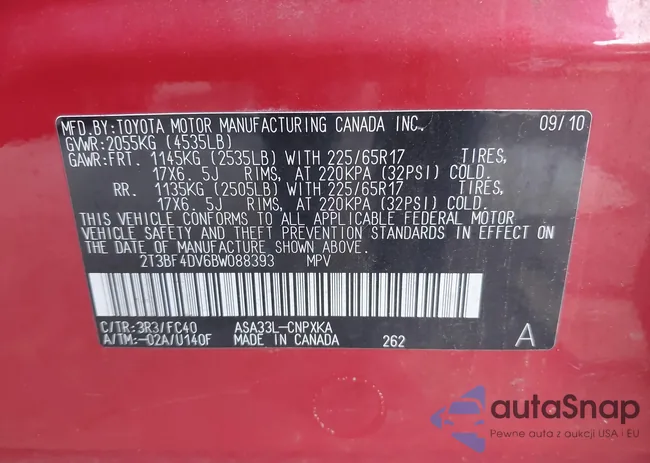 2T3BF4DV6BW088393: 43160635