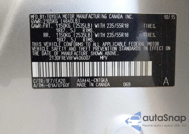 2T3DFREV8FW406007: 43160674