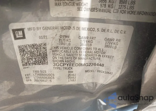 3GCPYFED0MG226448: 43160833