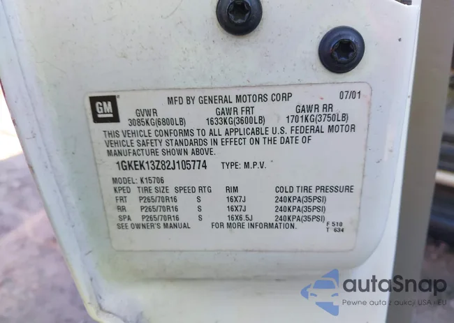 1GKEK13Z82J105774: 43160947