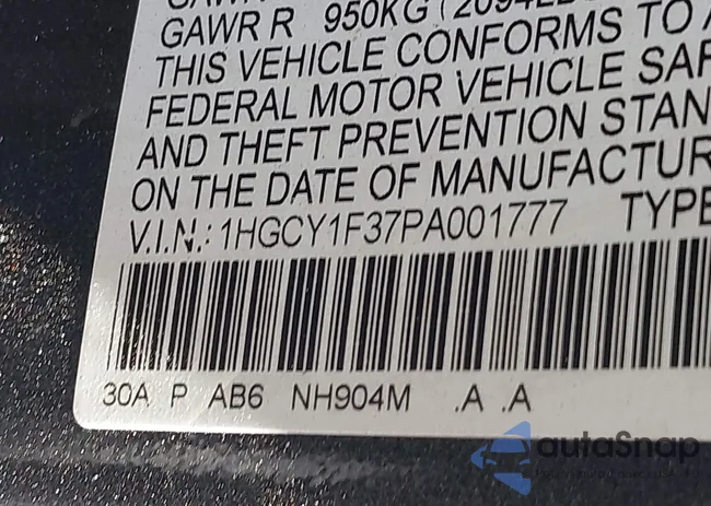 1HGCY1F37PA001777: 43160959