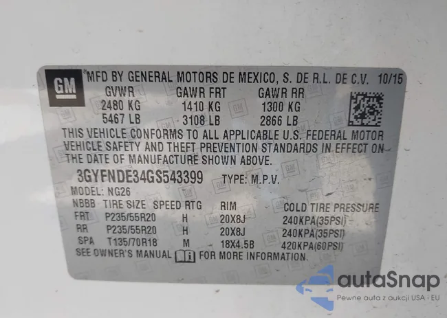 3GYFNDE34GS543399: 43162032