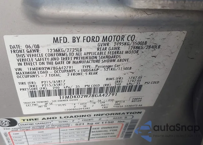 1FMDK02W78GA42791: 43162054