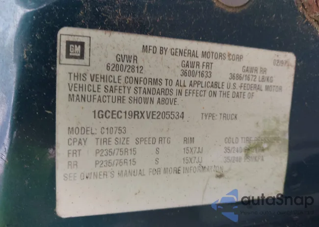 1GCEC19RXVE205534: 43162112