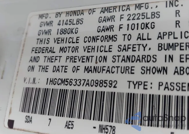 1HGCM56337A098592: 43162121