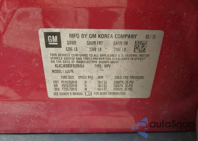 KL4CJBSB3FB209454: 43162143