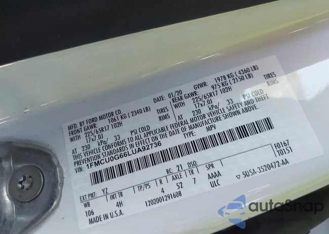 1FMCU0G66LUA92736: 43162150