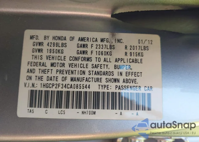 1HGCP2F34CA085544: 43162195