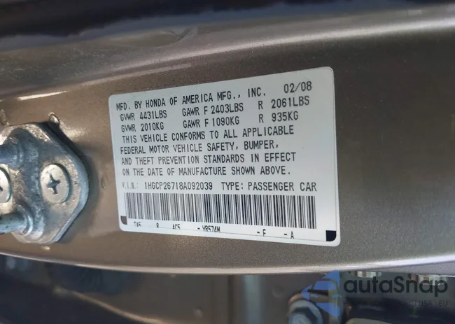 1HGCP26718A092039: 43162233