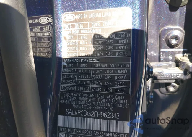 SALVP2BG2FH962343: 43162447