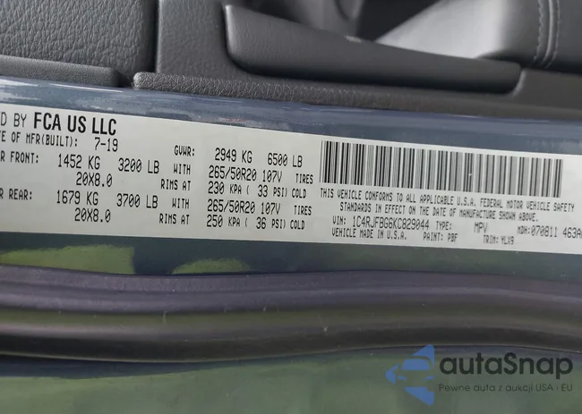 1C4RJFBG6KC829044: 43162459