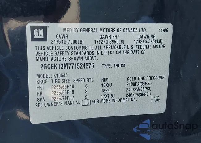 2GCEK13M771524376: 43162500