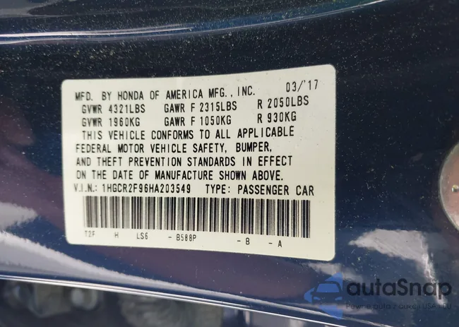 1HGCR2F96HA203549: 43162516