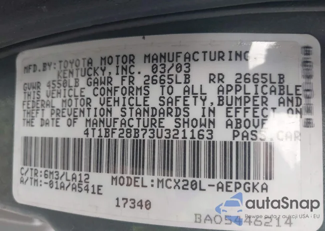 4T1BF28B73U321163: 43161655