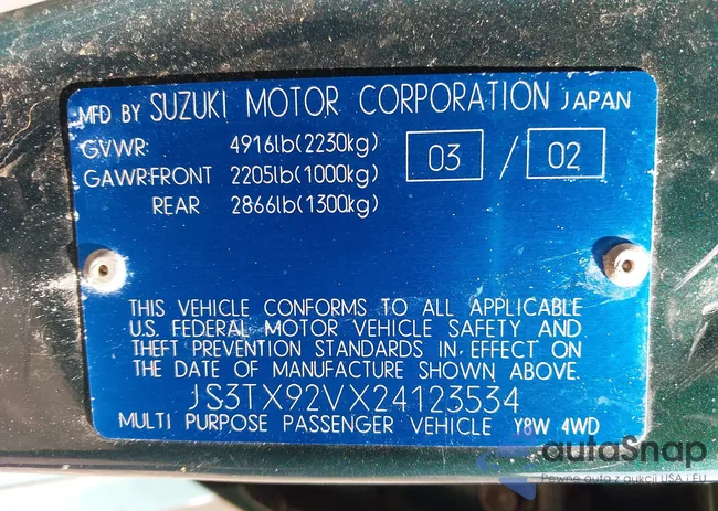 JS3TX92VX24123534: 43161665