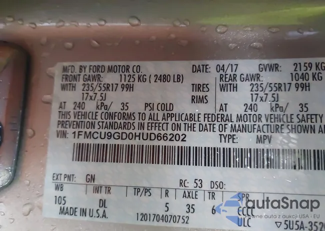 1FMCU9GD0HUD66202: 43161697