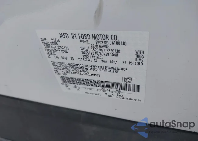 1FM5K8B85GGC36867: 43161747