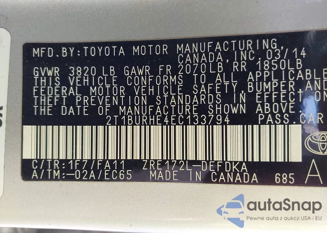 2T1BURHE4EC133794: 43161789