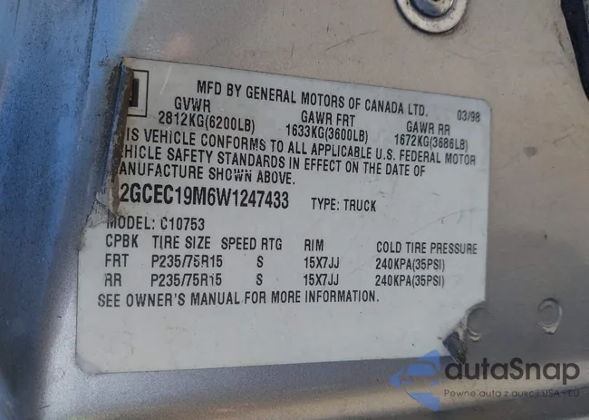 2GCEC19M6W1247433: 43161798