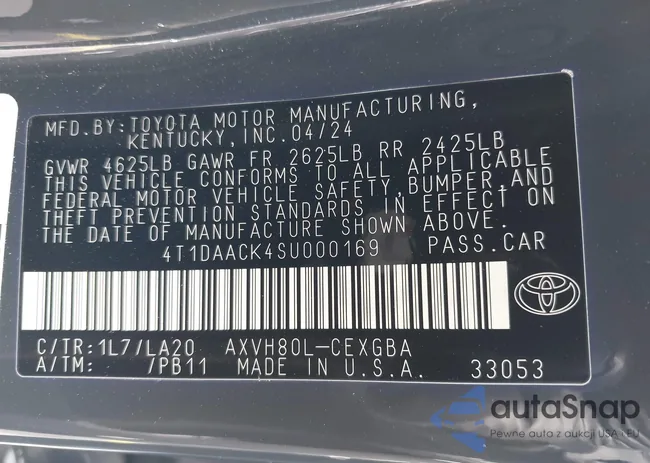 4T1DAACK4SU000169: 43163074