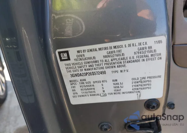 3GNDA23P26S572490: 43163088