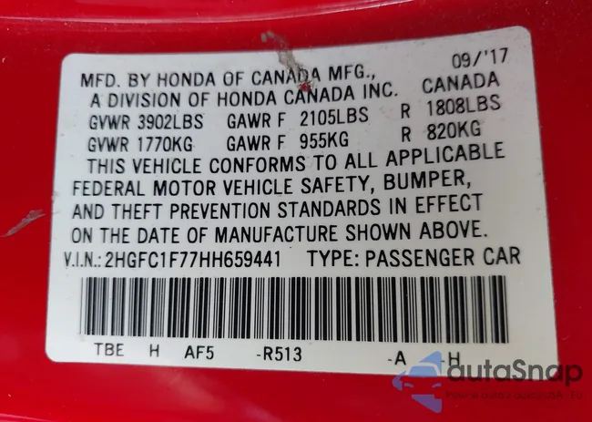 2HGFC1F77HH659441: 43163118