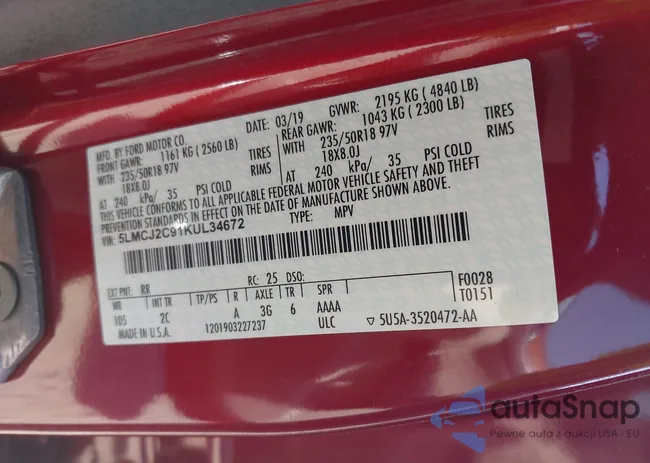 5LMCJ2C91KUL34672: 43163242