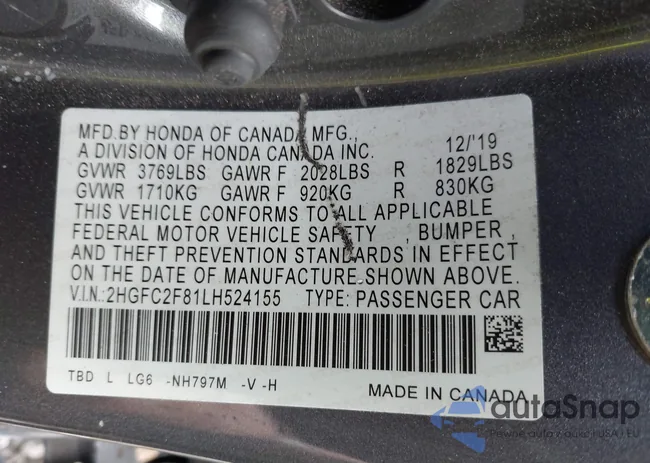 2HGFC2F81LH524155: 43163360