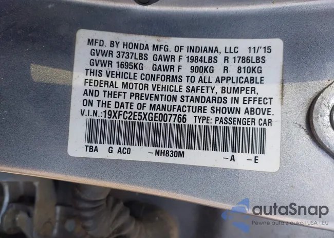 19XFC2E5XGE007766: 43163483