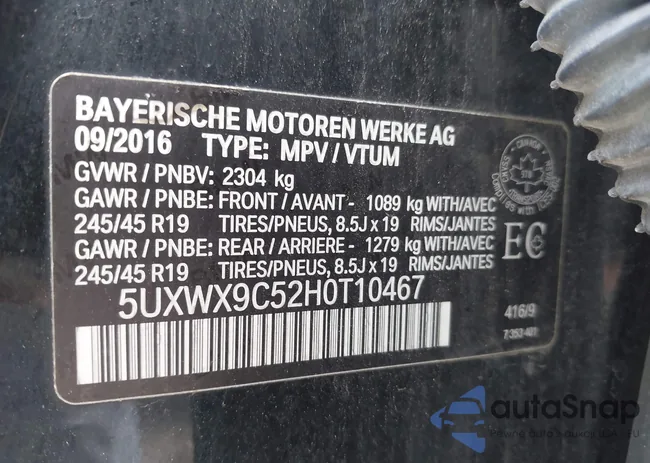 5UXWX9C52H0T10467: 43163485