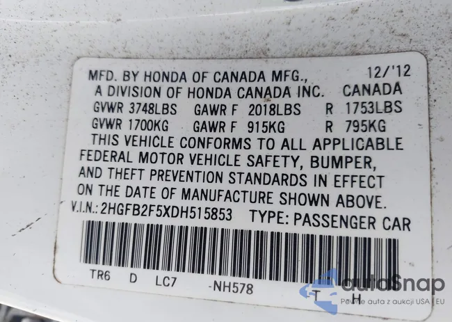 2HGFB2F5XDH515853: 43163567