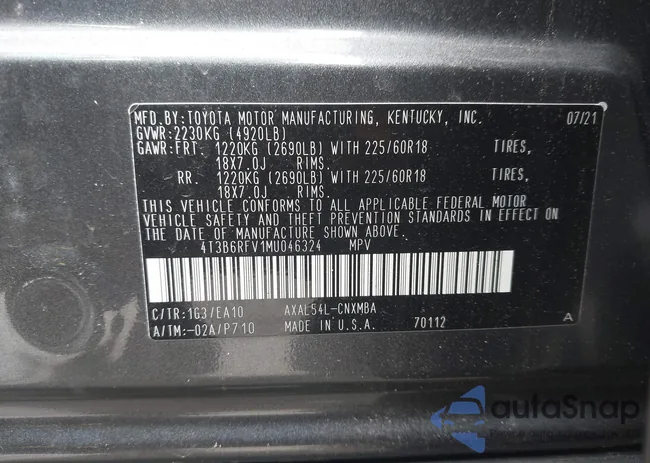 4T3B6RFV1MU046324: 43163605