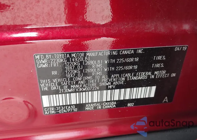 2T3DWRFV3KW007224: 43162743