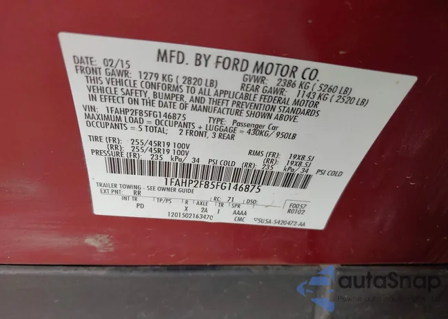 1FAHP2F85FG146875: 43164106